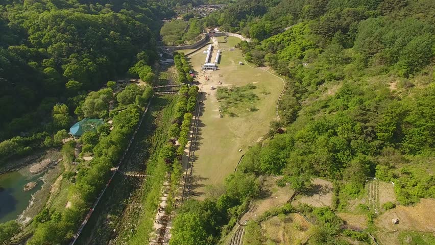 Mungyeong Saejae Pass Mountain Fortress Wall Spring, Aerial