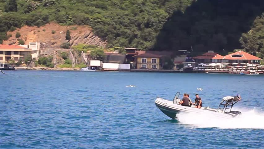 A speedboat moving through Straits Bosporus. 