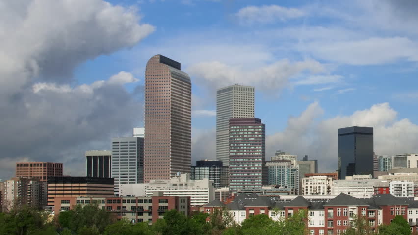 Downtown Denver with Interesting Clouds Time lapse. Timelapse.
