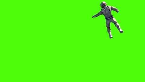 Astronaut Fly Space Earth Drops Down Green Screen 3D Rendering Animation