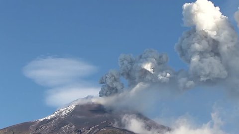 Tungurahua volcano in Ecuador, high presure gases and ash are blown into the sky