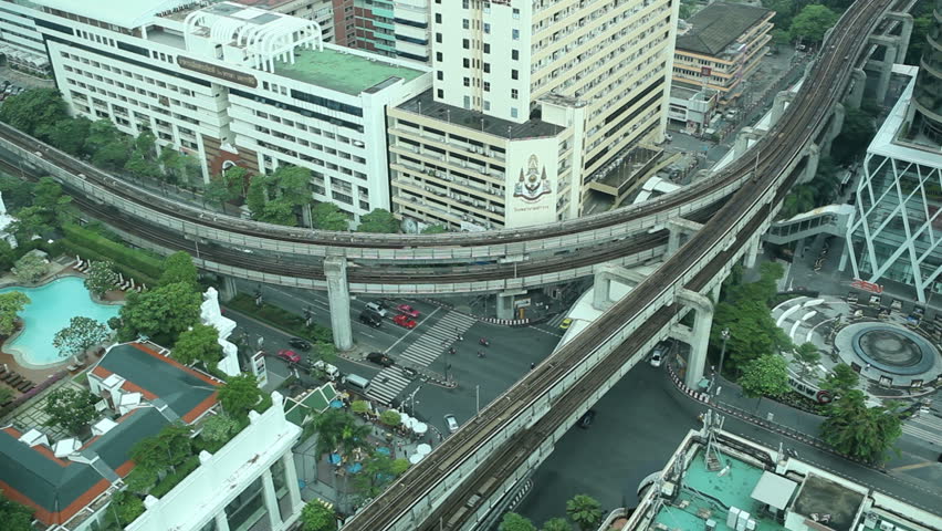 BANGKOK, THAILAND, JUN 02, 2012: Aerial Timelapse of Traffic on a busy crossing