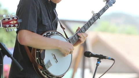 AGOURA HILLS, CA - MAY 20: A contestant performs banjo in a folk music band at the Topanga Banjo & Fiddle Festival in Agoura Hills on May 20, 2012. The long running festival is in its 52nd year.