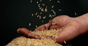 Rice falling against Black Background, Slow motion 4K