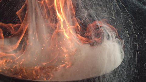 Close-Up Flaming Pan in Super Slow Motion