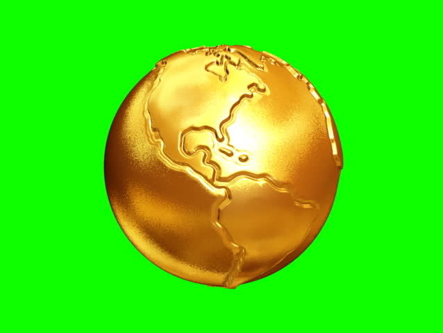 gold earth globe with scratches and bump map rotating against green