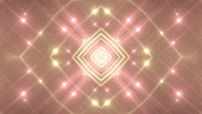 VJ Fractal red kaleidoscopic background. Background gold motion with fractal design. Disco spectrum lights concert spot bulb. Light Tunnel. Seamless loop.