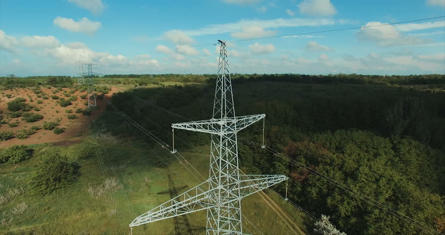 Aerial High Voltage Tower Stock Footage Video (100% Royalty-free ...