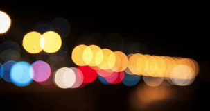 Time lapse of city and traffic lights, Montevideo, Uruguay.
Blue, green, red and yellow colors.
Images defocused, taken at night.