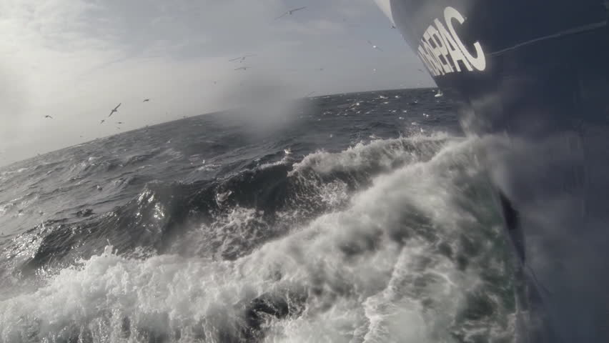 Trawler goes ahead.The Barents Sea.Summer. Sunny day.
