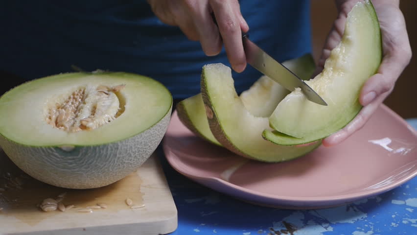 peeling cutting open ripe green melon sweet fresh fruit HD 1920 x 1080