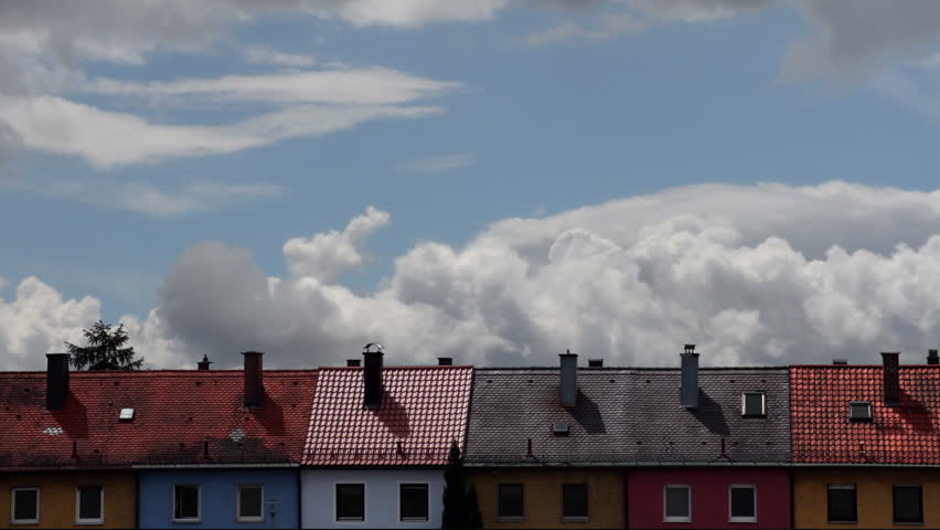 Houses under Clouds. Time Lapse.
