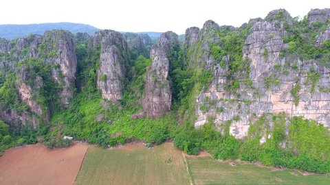 Aerial footage of limestone mountain in Thailand