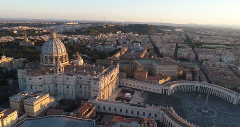 Aerial view of Rome skyline cityscape with Vatican City landmark at sunrise