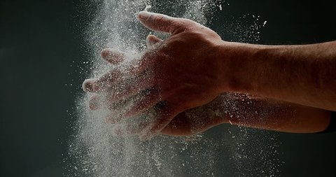 Hands of Man with Flour, Slow motion 4K
