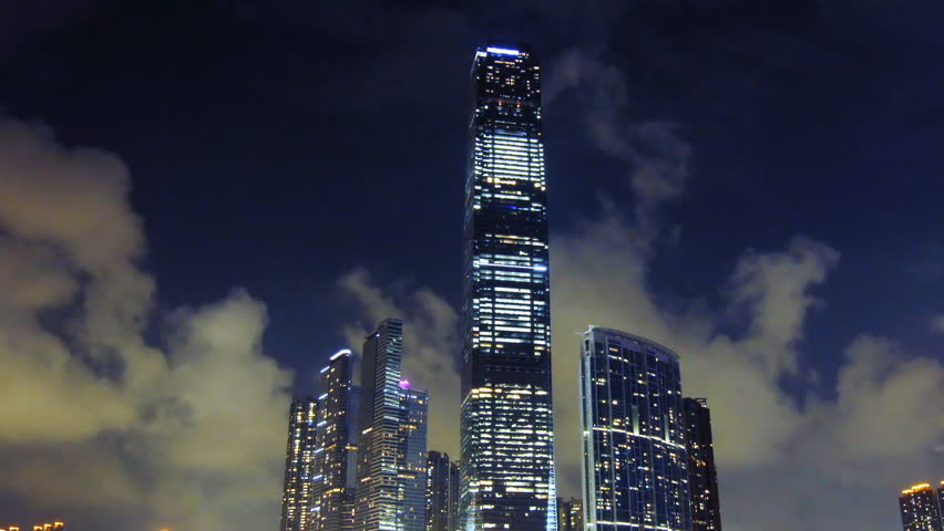 HONG KONG - SEPTEMBER 15: Time lapse of Hong Kong ICC Tower skyscrapers exterior