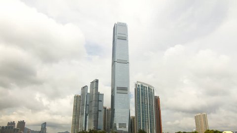 HONG KONG - AUGUST 17: Time lapse of Hong Kong ICC Tower skyscrapers exterior. The skyscraper completed in 2010 in West Kowloon. shot on August 17, 2011 in Hong Kong, China.