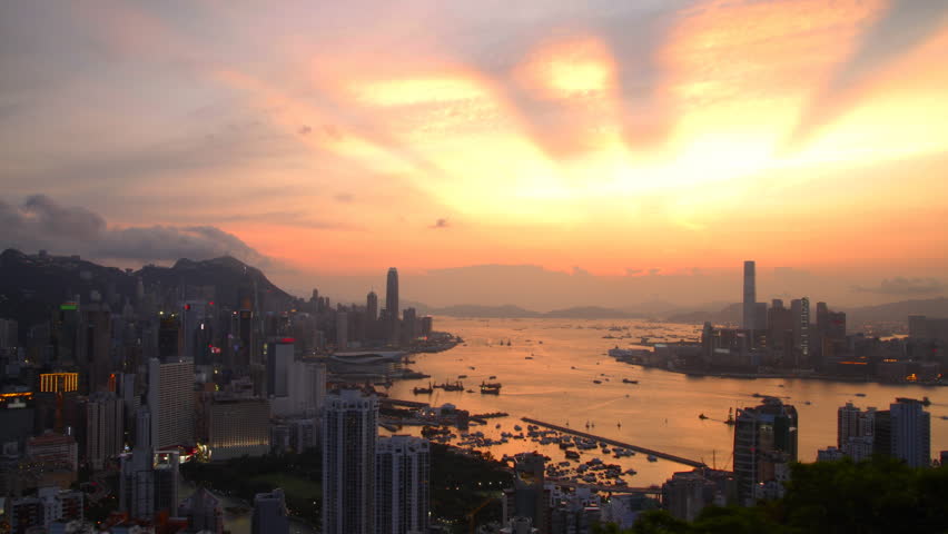 Beautiful evening scenery of Hong Kong Victoria Harbor ( Time lapse )