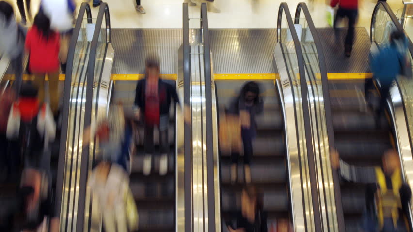 Time lapse of escalators in shopping mall - Hong Kong.