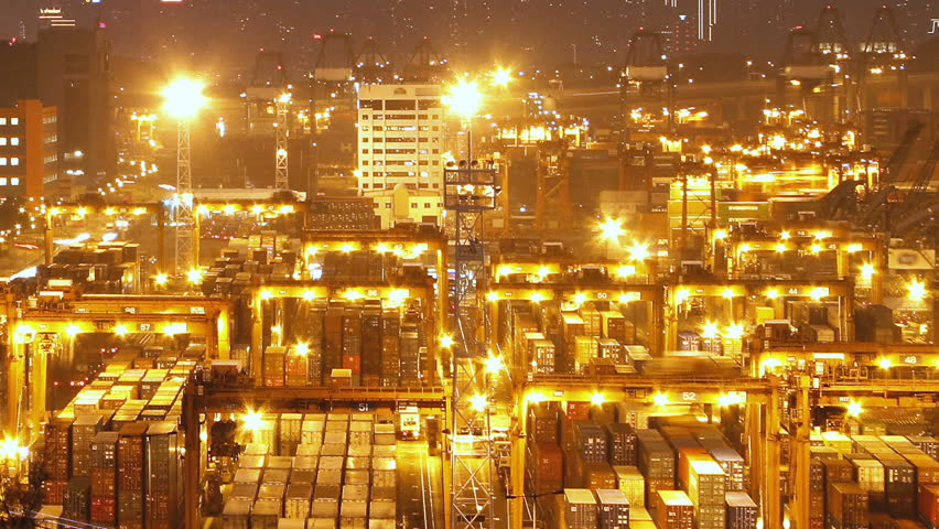 Hong Kong Container Terminal at Night - Hong Kong Kwai Tsing Container Terminals