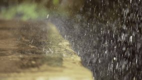 Strong tropical rain, Vietnam. Close up video