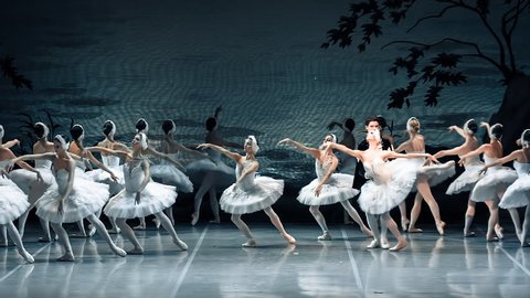 ST PETERSBURG, RUSSIA - AUGUST 2016: Russian ballet perform Swan Lake in Mikhailovsky Theatre in St. Petersburg