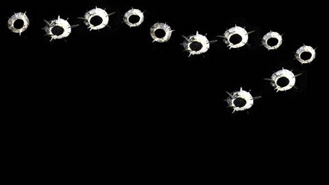 bulletholes appearing against a black background for easy compositing into your own shots