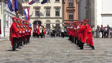 ZAGREB, CROATIA - JUNE 03, 2017: Shift of the Guards Ceremony On the St. Mark's Square on June 03, 2017 in Zagreb.