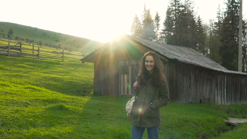 tourist girl in the valley countryside.