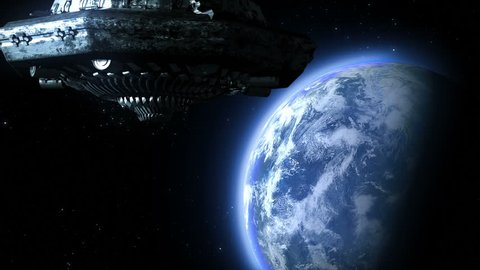 UFO flies to the Earth, 3d animation