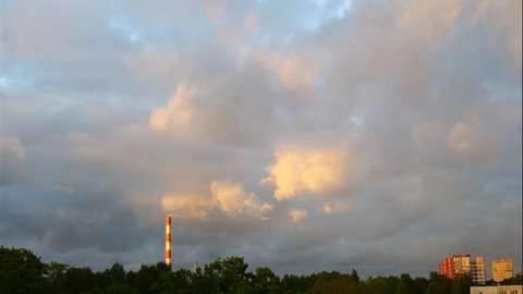 Sunset Time Lapse Sky and moving clouds Power Plant Latvia 4K