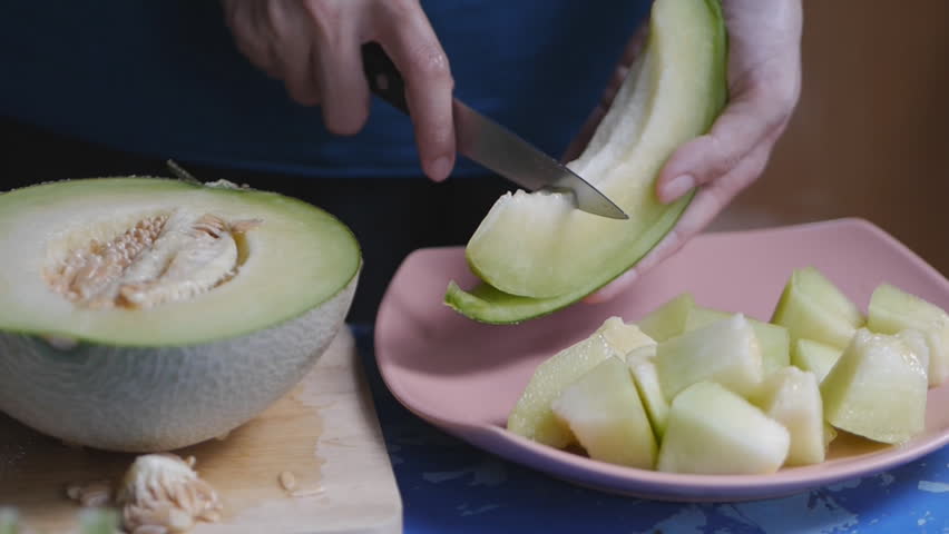 peeling cutting open ripe green melon sweet fresh fruit HD 1920 x 1080