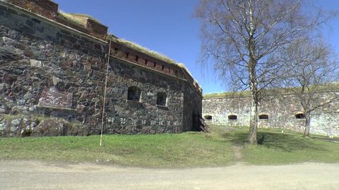 Observing video clip of Suomenlinna fortress walls in Helsinki suburban, Finland