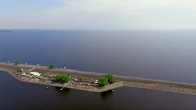 the marvelous landscape of the river and the dam, Aero, aerial video, from the height, . Man and nature, the harmony of coexistence