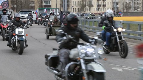 Moscow, Russia - April 22, 2017: the festival is open season on bikers in Moscow. Biker club "Night wolves"