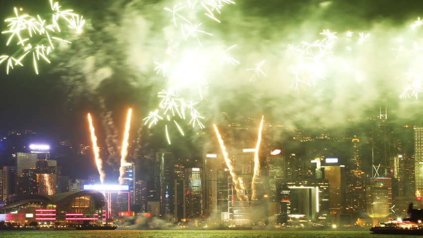  Time lapse of  National Day Fireworks Display in Victoria Harbor, Hong Kong.