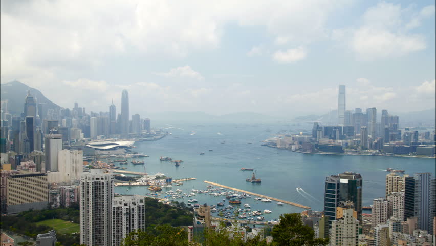Hong Kong Harbor panorama cityscape - Central District, Victoria Harbor,