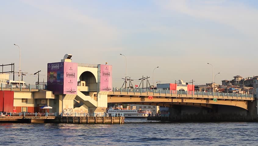 ISTANBUL - JUNE 4: Istanbul, Galata Bridge from the water side June 4, 2012.