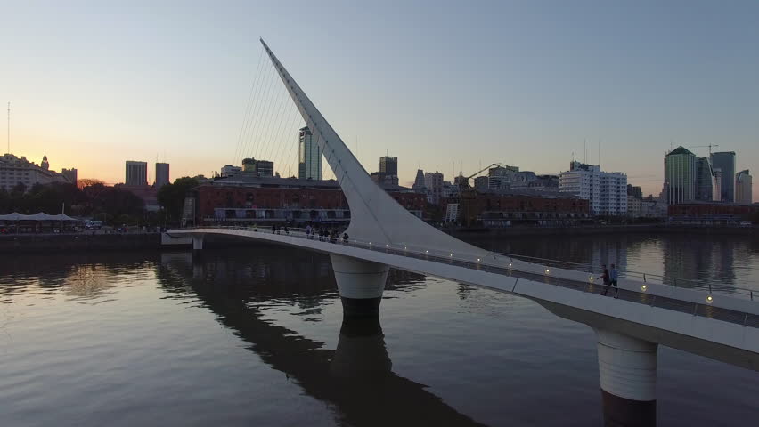 flying along pedestrian bridge in Buenos Aires