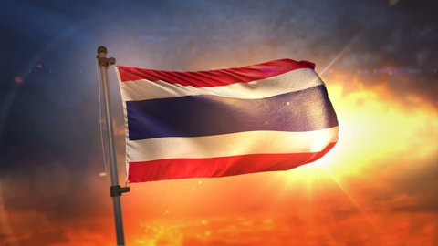 Thailand Flag Backlit At Beautiful Sunrise Loop Slow Motion 3D Rendering 4K