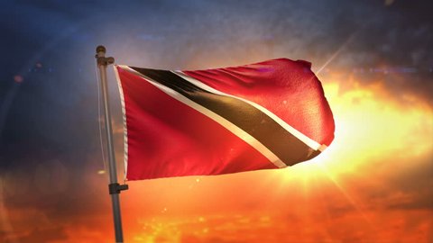 Trinidad and Tobago Flag Backlit At Beautiful Sunrise Loop Slow Motion 3D Rendering 4K