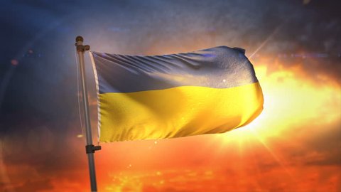 Ukraine Flag Backlit At Beautiful Sunrise Loop Slow Motion 3D Rendering 4K