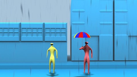3d animation of figure getting wet