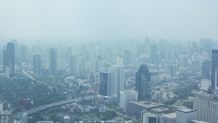 BANGKOK - CIRCA MAY 2017: Time lapse video with aerial view of Bangkok city in the morning haze. Bangkok is the capital city of Thailand and the most populous city in the country. | Shutterstock HD Video #27460762