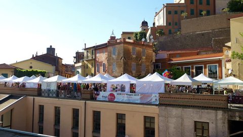 Nemi, Italy - June 2017: Stands at festival of strawberry