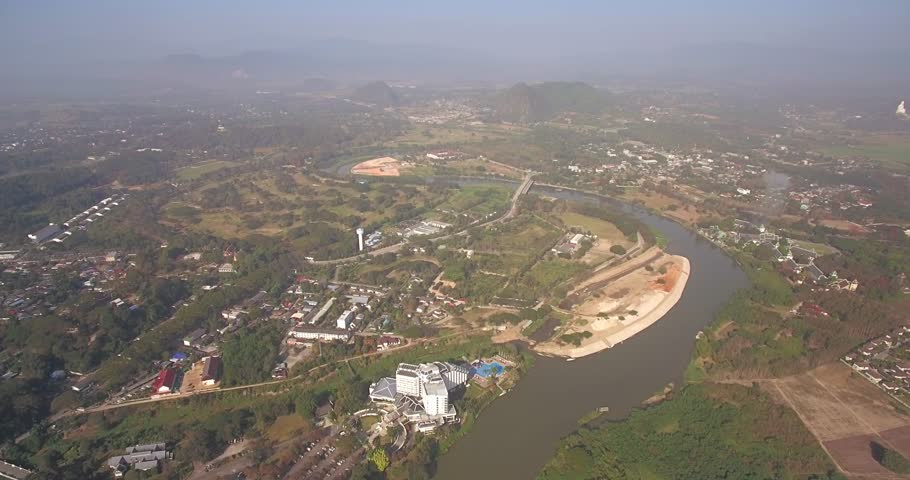 Chiang Rai, Thailand, River Kok and Nearby Mountains, Aerial Drone Footage