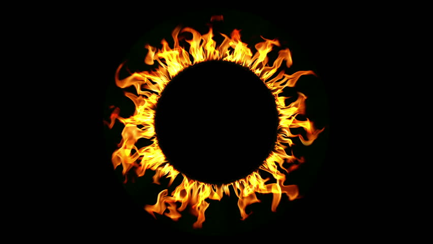 HD burning fire circle on black background