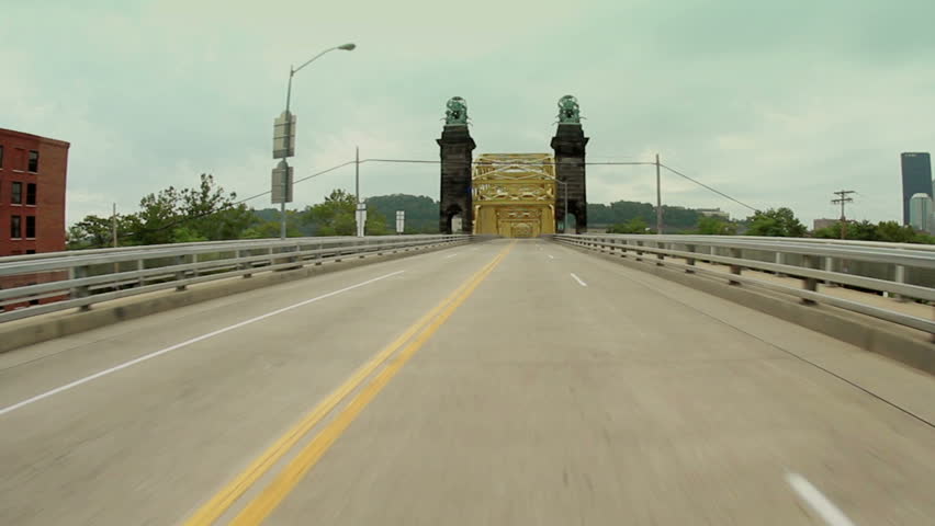 Driving on the 16th Street Bridge over the Allegheny River in Pittsburgh,