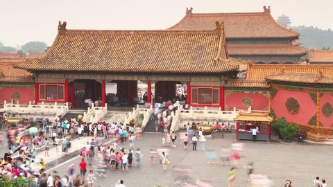 HD time lapse of Tourist Crowds at Palace Forbidden City in Beijing, China