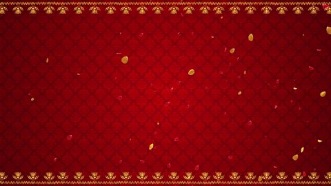 Flying Flower Petals Traditional Indian Design and Pattern Indian Wedding Theme Motion Background Seamless Looping Red Maroon Golden Gold